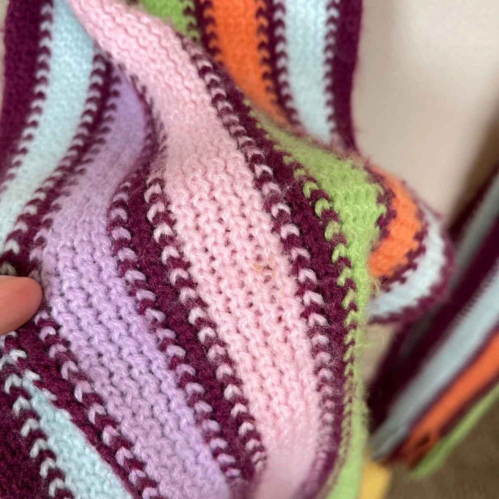 Vintage Aeropostale Scarf Women Multicolor Striped Knit Fringe Boho Y2K